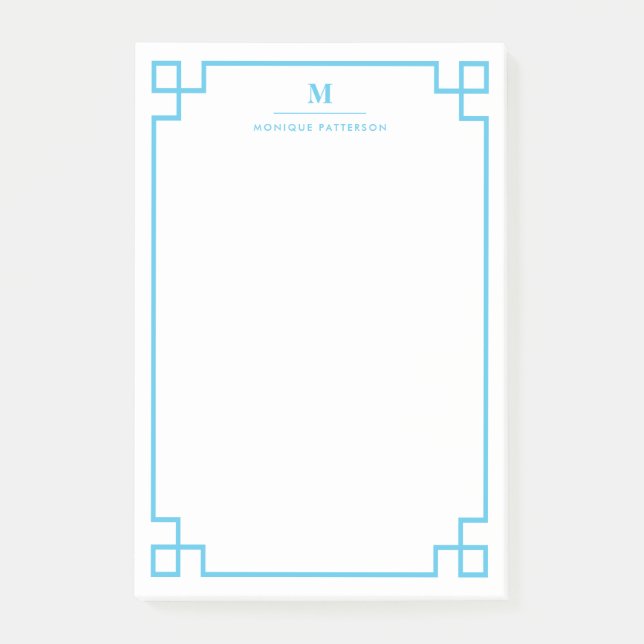 Blue Greek Key Border Monogram Personalized Post-it Notes (Front)
