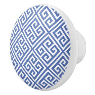 Blue Greek Key Ceramic Knob