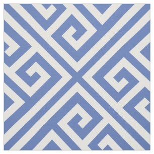 Blue Greek Key Large Scale Fabric