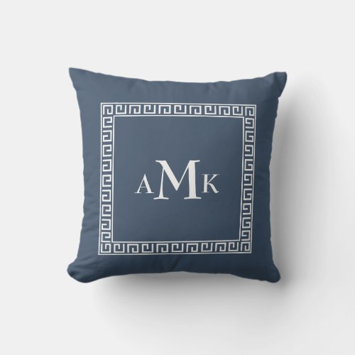 Blue Greek Key  Monogrammed Throw Pillow