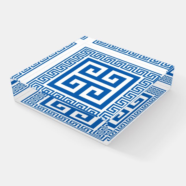 Blue Greek Key Paperweight (Angled)