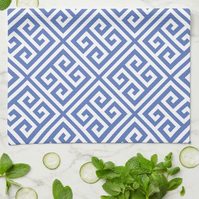 Blue Greek Key Pattern Kitchen Towel (Folded)