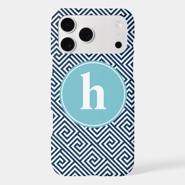 Blue Greek Key Pattern Monogram Iphone Case (Back)