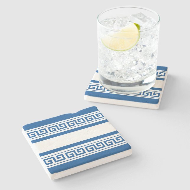 Blue Greek Key Stone Coaster (Side)