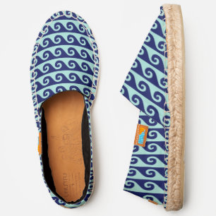 Blue Greek Key Waves Aqua Ubuntu Blue Canvas Espadrilles