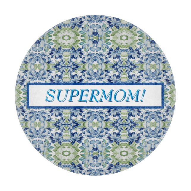 Blue Greem BOHO Floral pattern Cutting Board (Front)