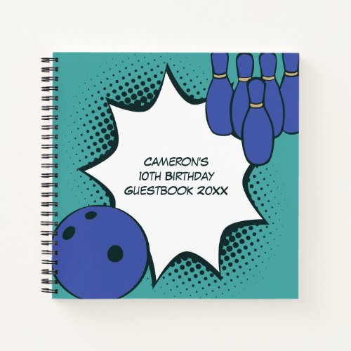 Blue_Green 10th Birthday Bowling Party Guestbook Notebook