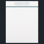 Blue Green 3 Lines Professional Name Contact Letterhead<br><div class="desc">Elegant and professional letterhead in white with your name and contact information in a tasteful font above three thin clean lines of blue, green, and navy blue. Elegant letterhead for him with his name in blue, address and contact information in black, and a simple yet clean design with lines in...</div>