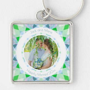 Blue Green 4th 5th Wedding Anniversary Keepsake Keychain