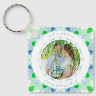 Blue Green 4th 5th Wedding Anniversary Photo Gift Keychain