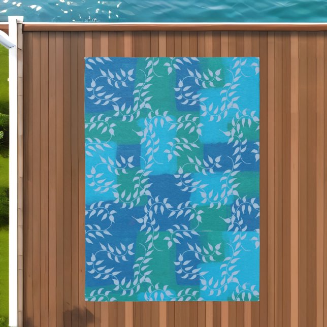 Blue Green Abstract Blocks White Vine Outdoor Rug (Insitu (Outdoor 2))