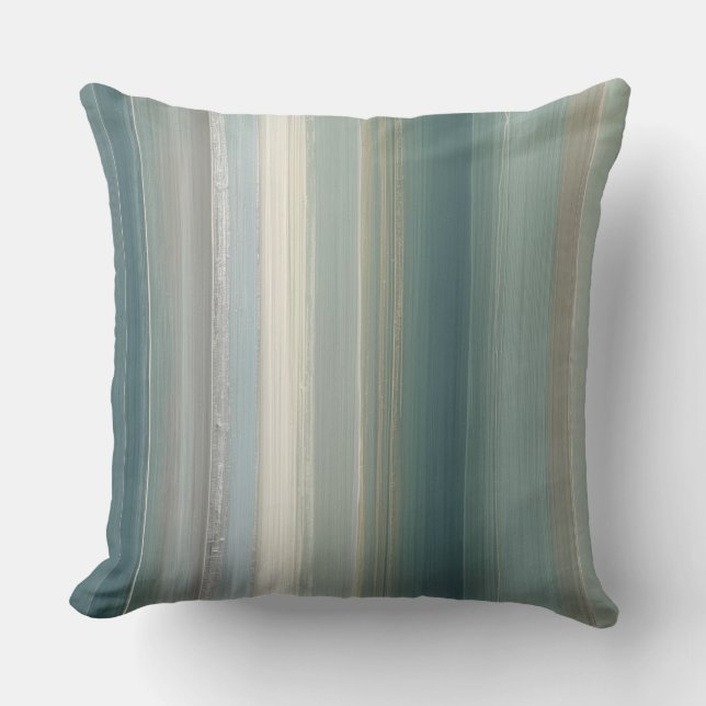 Blue Green Abstract Coastal Stripe Throw Pillow (Front)
