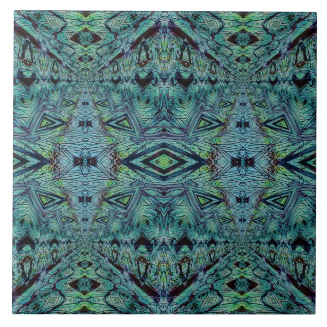 Blue Green Abstract Design Ceramic Tile (Front)
