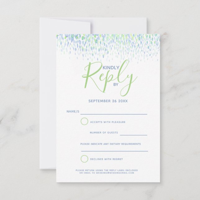 Blue green abstract modern art wedding reply RSVP (Back)