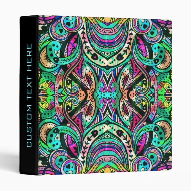 Blue-Green Abstract Ornate Swirls Large Print Binder (Front/Spine)
