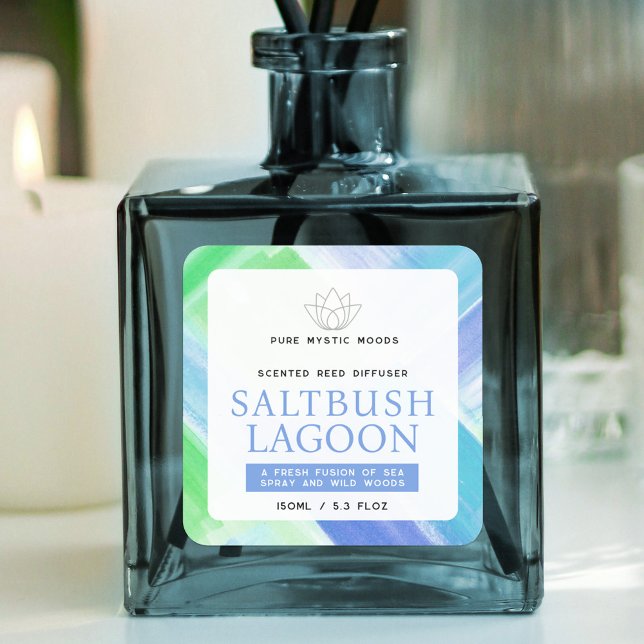 Blue green abstract reed diffuser product label (Creator Uploaded)