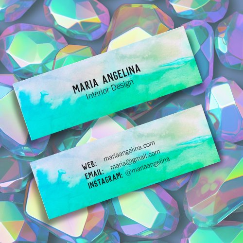 Blue green abstract watercolor mini business card