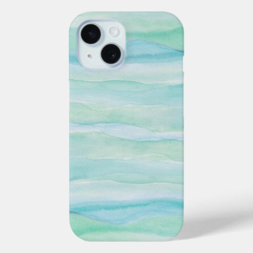 Blue Green Abstract Watercolor Pattern Layers iPhone 15 Case