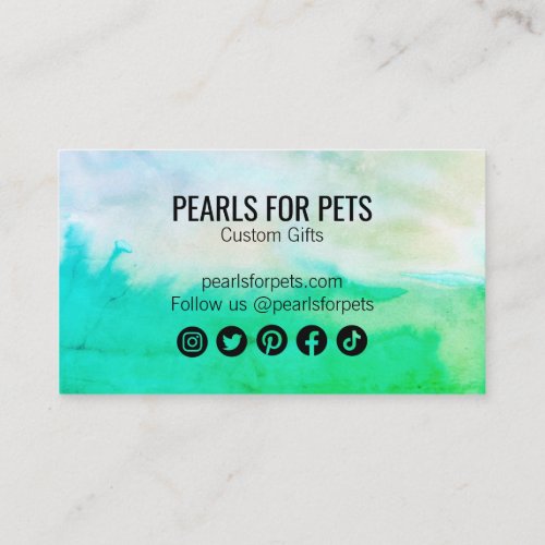 Blue Green Abstract Watercolor Social Icons Discount Card