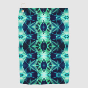 Blue-green acrylic rapport, neon mirroring shapes  golf towel
