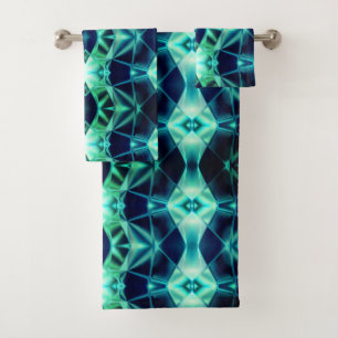 Blue green acrylic style, neon mirroring shapes bath towel set