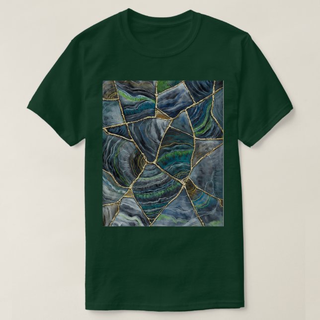 Blue Green Agate Patterned Geode Art Kintsugi Art  T-Shirt (Design Front)