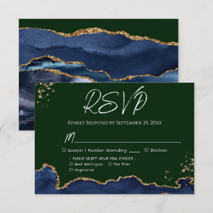 Blue & Green Agate Wedding RSVP Card