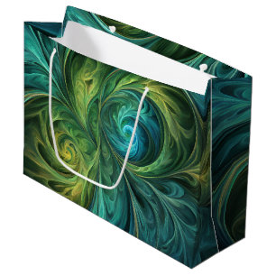 Blue Green AI Fractal Pattern Large Gift Bag