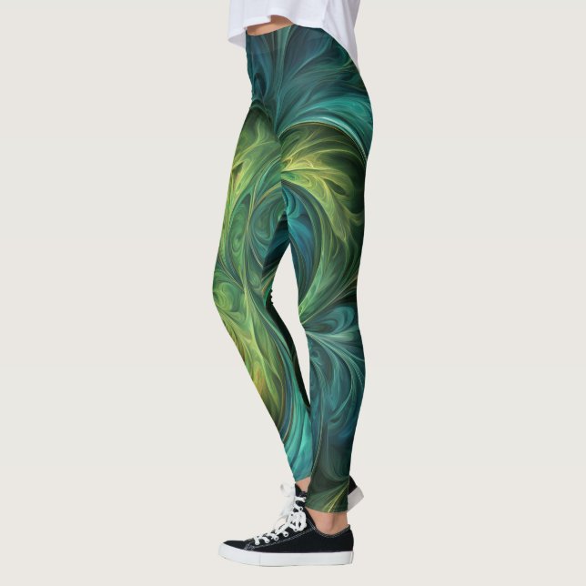Blue Green AI Fractal Pattern Leggings (Left)