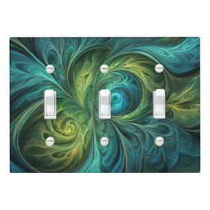 Blue Green AI Fractal Pattern Light Switch Cover
