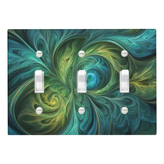 Blue Green AI Fractal Pattern Light Switch Cover (In Situ)