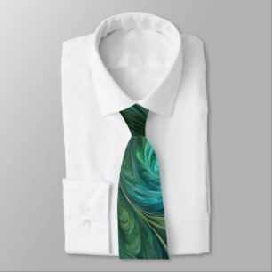 Blue Green AI Fractal Pattern Neck Tie