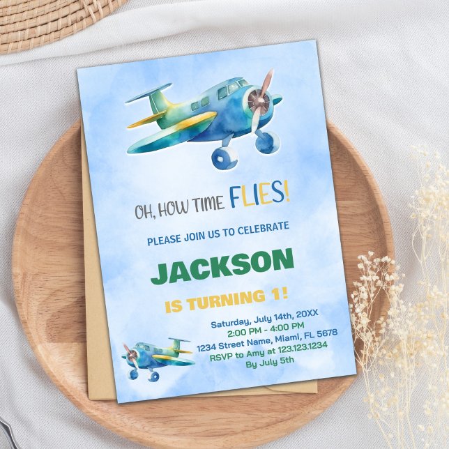 Blue Green Airplane Birthday Invitations (Blue Green Airplane Birthday Invitations)