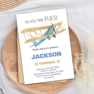 Blue Green Airplane Birthday Invitations