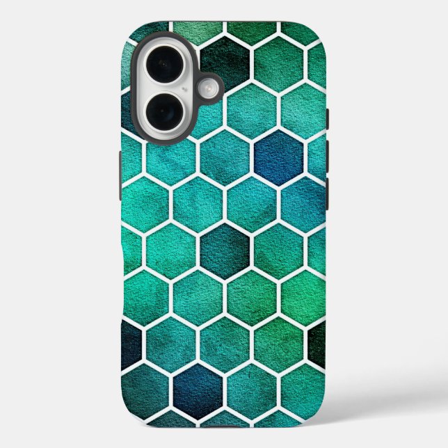 Blue, Green and Aqua Hexagonal Phone Cover (Back)
