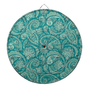 Blue-Green And Beige Creme Vintage Paisley Dart Board