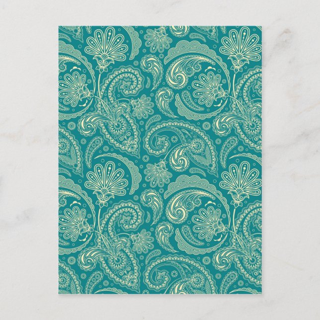Blue-Green And Beige Creme Vintage Paisley Postcard (Front)