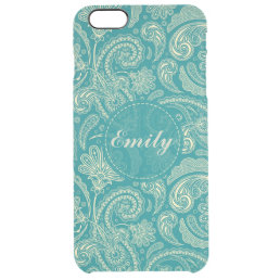 Blue-Green And Beige Creme Vintage Paisley Clear iPhone 6 Plus Case