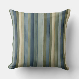 Blue green and beige watercolor stripes throw pillow