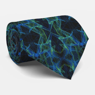 Blue, Green and Black Abstract Fractal Necktie