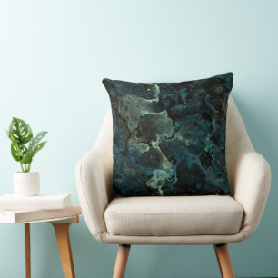 Blue Green and Black Abstract Throw Pillow