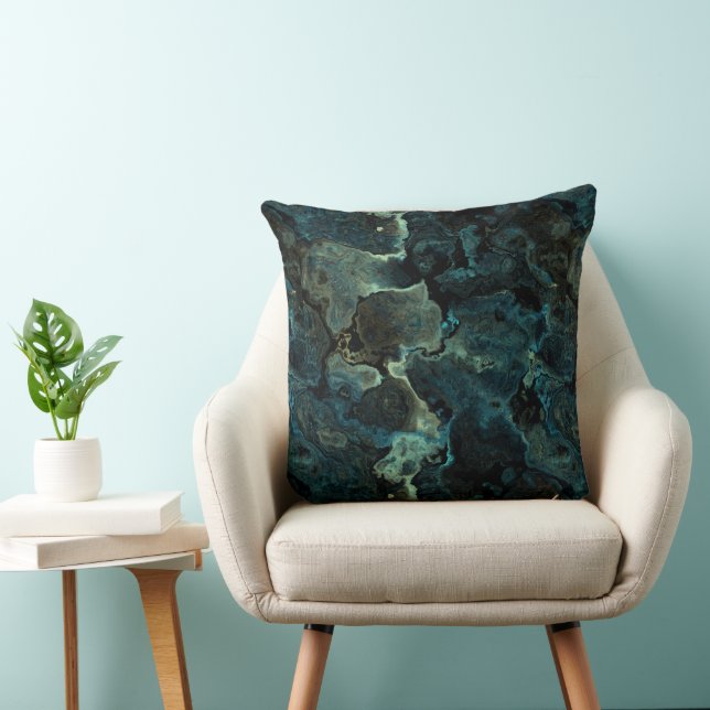 Blue Green and Black Abstract Throw Pillow (Chair)