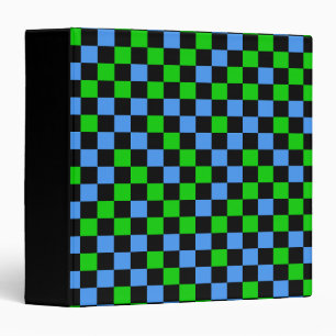 Blue Green And Black Checkered Pattern 3 Ring Binder