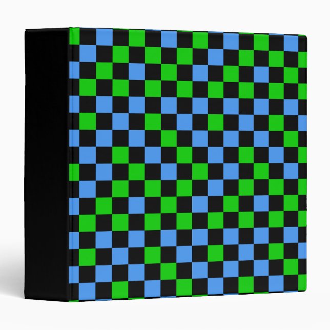 Blue Green And Black Checkered Pattern  3 Ring Binder (Front/Spine)