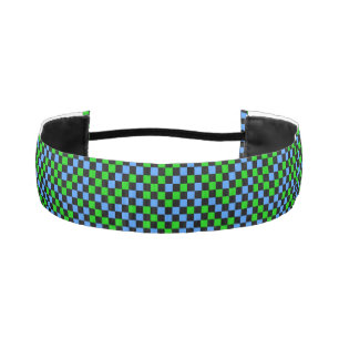 Blue Green And Black Checkered Pattern Athletic Headband