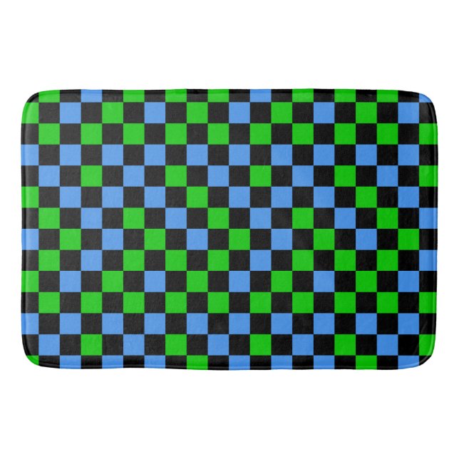 Blue Green And Black Checkered Pattern  Bath Mat (Front)
