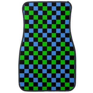 Blue Green And Black Checkered Pattern Car Floor Mat
