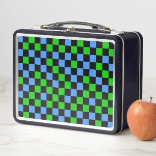 Blue Green And Black Checkered Pattern Metal Lunch Box