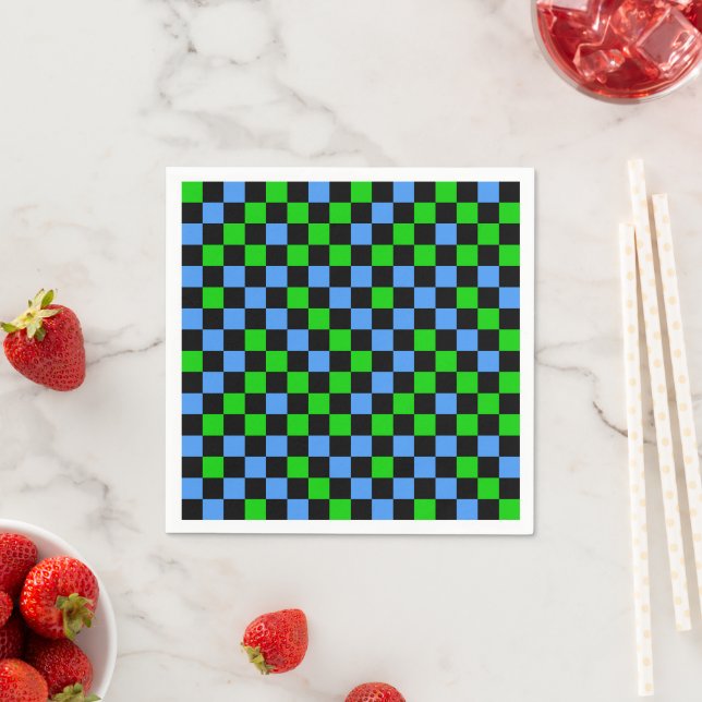 Blue Green And Black Checkered Pattern  Napkins (Insitu)