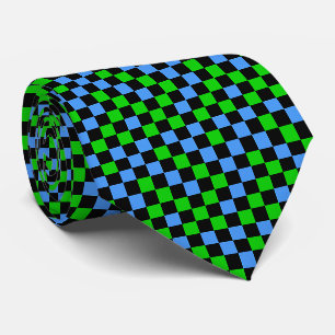 Blue Green And Black Checkered Pattern Neck Tie